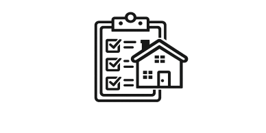 Icon of a checklist with a house symbol.