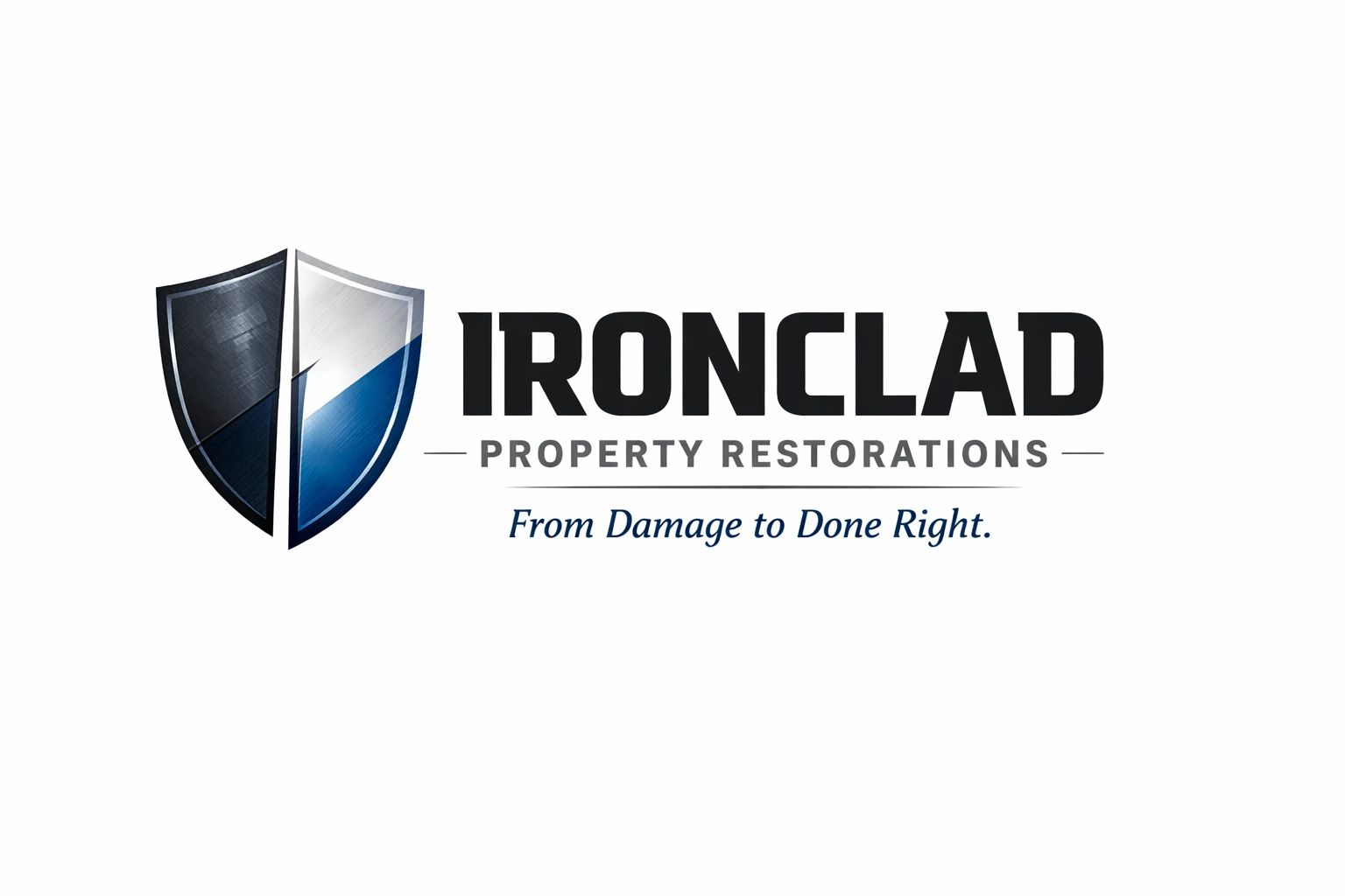 Logo of Ironclad Property Restorations with shield symbol.