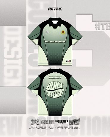 Green and black sports jersey with "BUILT DIFFERENT" text on back.