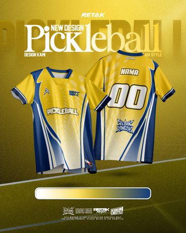 Yellow and blue pickleball jerseys with modern design and bold accents.