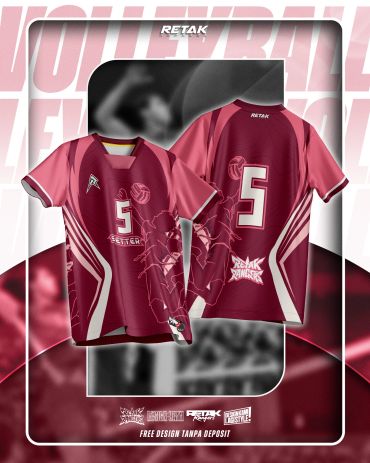 Red and white volleyball jerseys with number 5 and spider design.