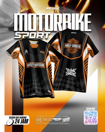 Harley-Davidson themed motorbike sport jerseys with bold orange and black design.