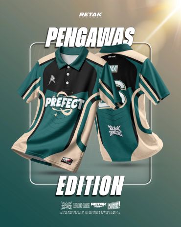 Custom-designed teal and beige polo shirts with 'PREFECT' branding.