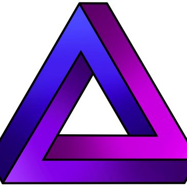 A blue and purple Penrose triangle optical illusion.