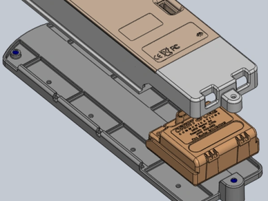 3D model of a device with an exposed internal compartment.