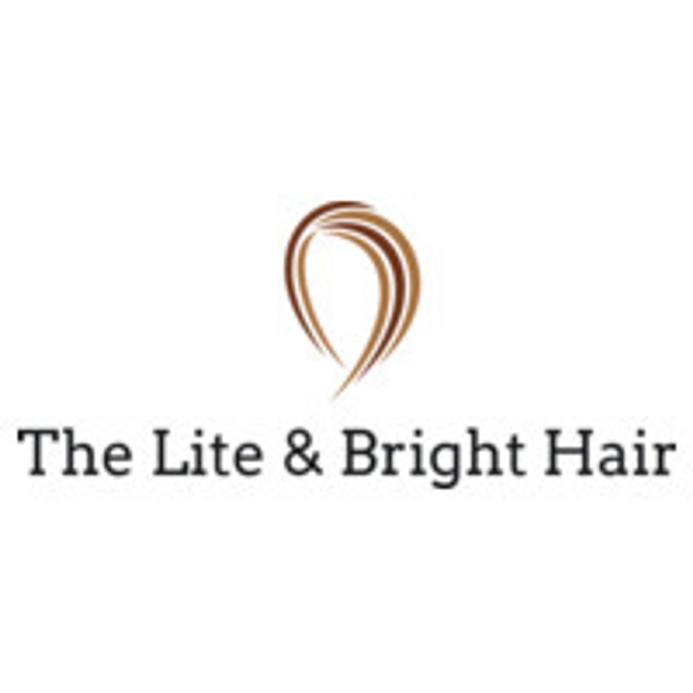 Elegant logo with a stylized hair strand and text 'The Lite & Bright Hair'.