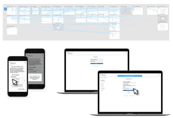 User interface displays on smartphones and laptops for a data system.