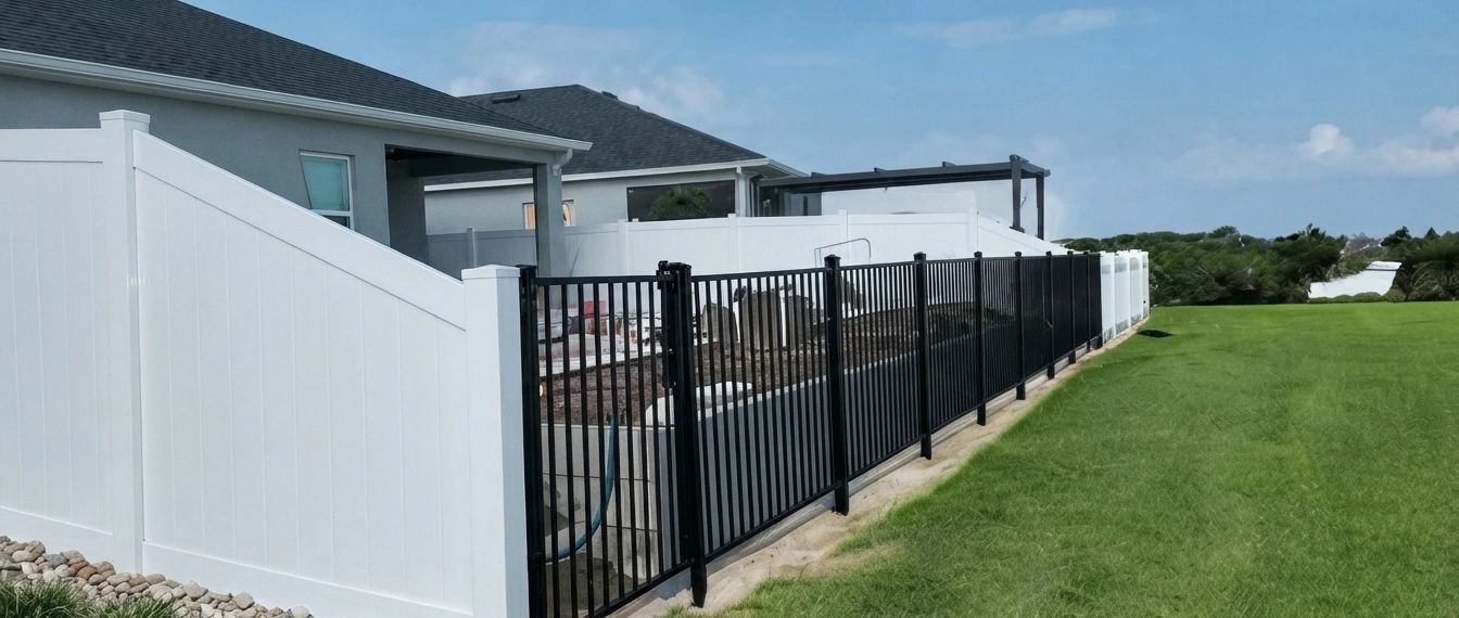 Black aluminum fence installation