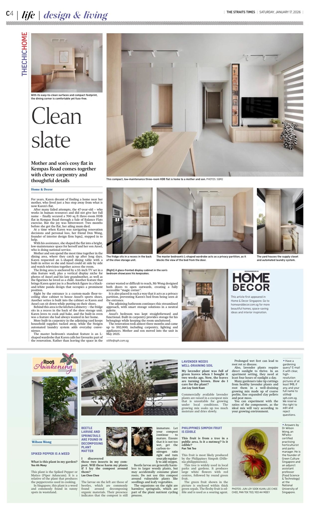 Modern, minimalist three-room HDB flat with clever carpentry and thoughtful design details.