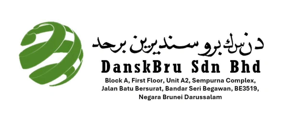 Logo and address of DanskBru Sdn Bhd in Brunei Darussalam.