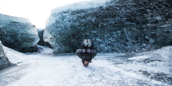 Doing a Head Stand In Iceland on a Glacier