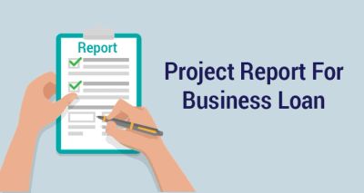 Illustration of hands writing a project report for a business loan.