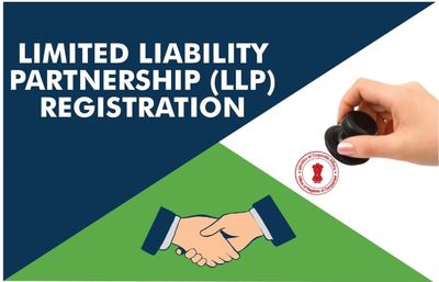 Limited Liability Partnership (LLP) registration concept with handshake and stamp.