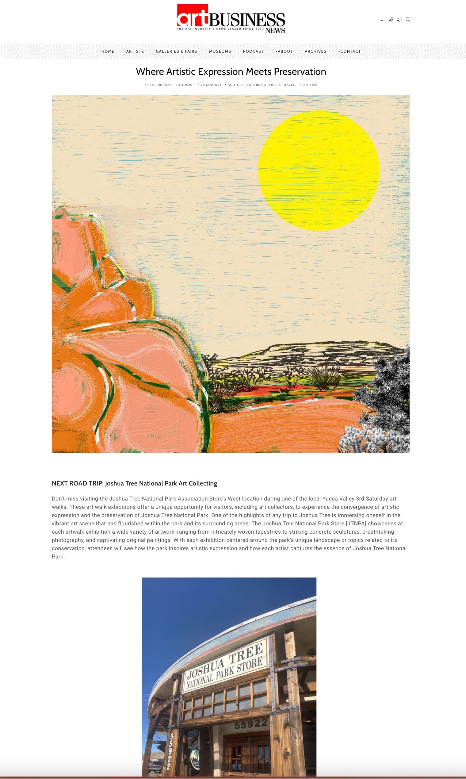 Joshua Tree National Park Association article in Art Business News by Sherri Scott