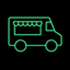 Green neon food truck icon on a black background.