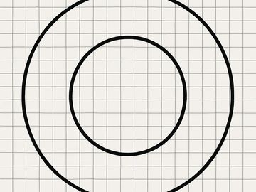Two concentric black circles on a white grid background.