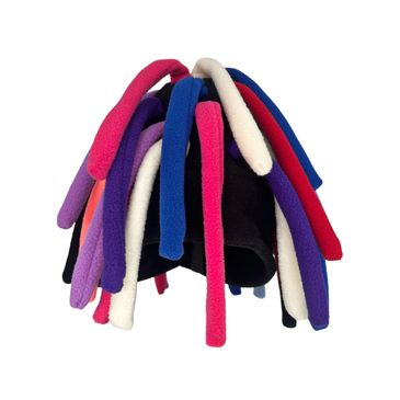 Colorful fleece hat with multiple soft, tubular extensions.