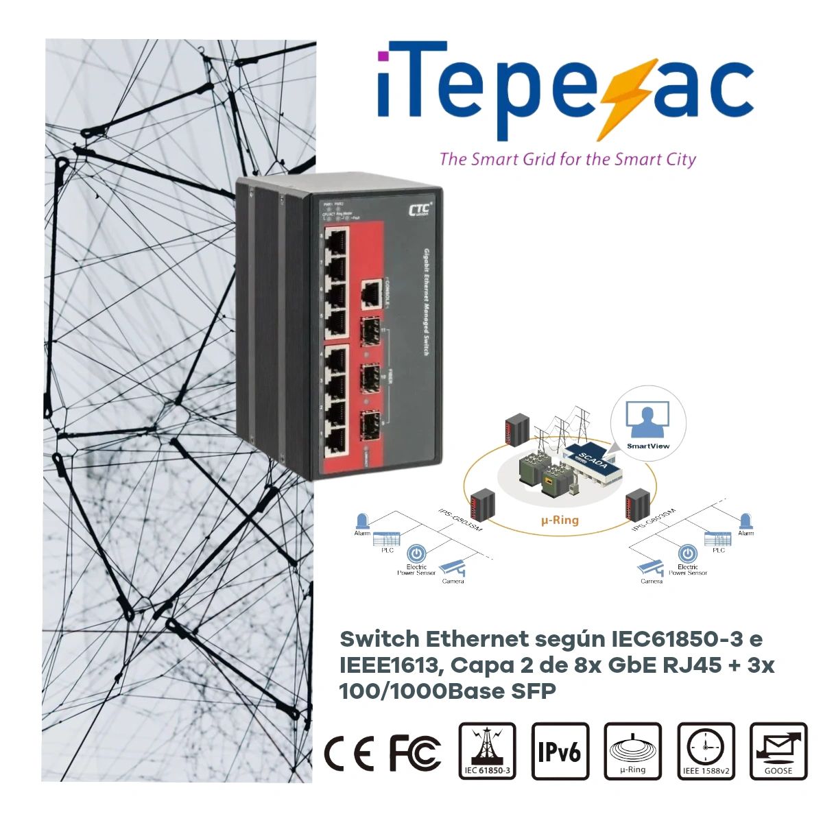 IEC61850-3 suministramos switches, ruteadores, firewall, registrador de disturbios, cámaras de CCTv y computadora industrial