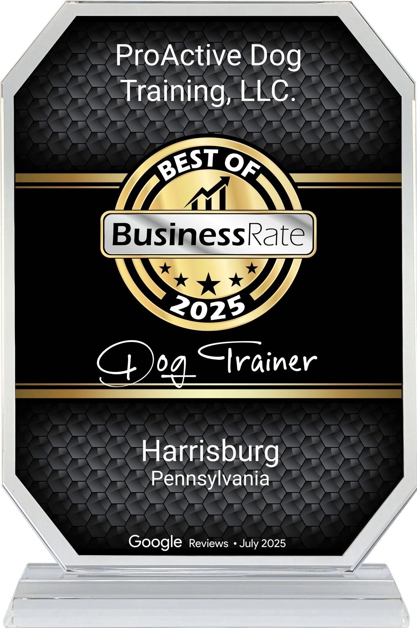 ProActive Dog Training is officially Best of BusinessRate 2025 in Harrisburg, PA