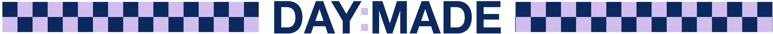 Logo featuring 'DAY:MADE' with purple and navy checkered patterns.