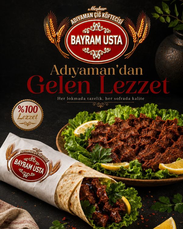 Bayram Usta Adıyaman çiğ köfte with fresh ingredients and quality taste.