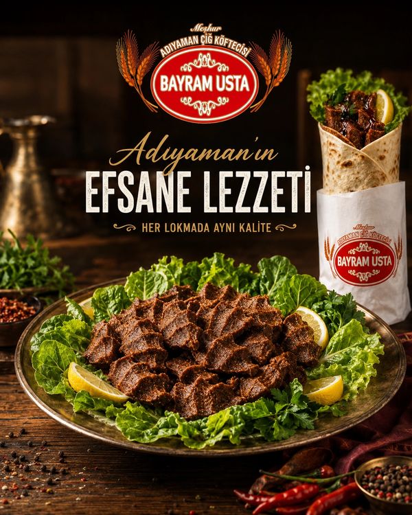 Adıyaman çiğ köfte served with fresh greens and lemon wedges.