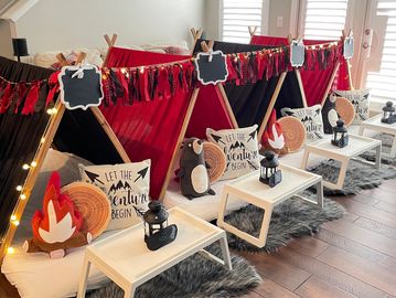 Camp Sweet Dreams Orlando slumber party tent rental themed sleepover teepee Happy Camper