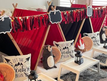Camp Sweet Dreams Orlando slumber party tent rental themed sleepover teepee Happy Camper