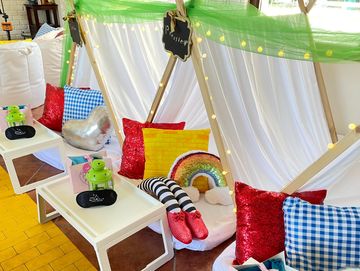 Camp Sweet Dreams Orlando slumber party tent rental Wizard of Oz themed sleepover teepee  