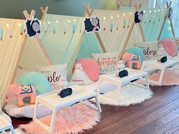 Camp Sweet Dreams Orlando slumber party tent rental theme sleepover teepee Boho teen adult ideas