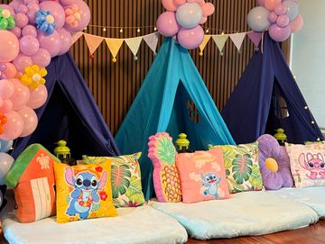 Camp Sweet Dreams Orlando slumber party tent rental themed sleepover teepee Lilo Stitch Angel movie