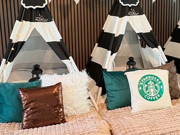 Camp Sweet Dreams Orlando slumber party tent rental themed sleepover teepee Starbucks coffee teens