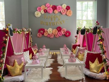 Camp Sweet Dreams Orlando slumber party tent rental themed sleepover teepee Royal Garden princess