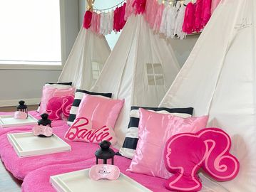Camp Sweet Dreams Orlando slumber party tent rental themed sleepover teepee  Barbie doll movie