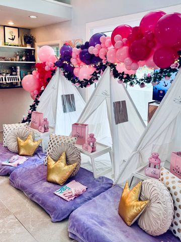 Orlandos Original Teepee Sleepover Company Camp Sweet Dreams Custom Multi tent balloon garland 