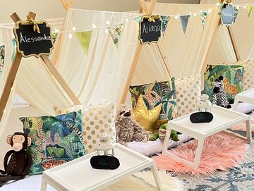 Camp Sweet Dreams Orlando slumber party tent rental themed sleepover teepee Jungle Safari animals