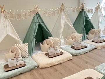 Camp Sweet Dreams Orlando slumber party tent rental themed sleepover teepee   Golden Sage for teens