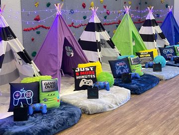 Camp Sweet Dreams Orlando slumber party tent rental themed sleepover teepee  Gamer 