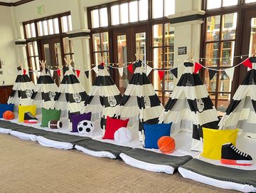 Camp Sweet Dreams Orlando slumber party tent rental themed sleepover teepee  sports ball for boys