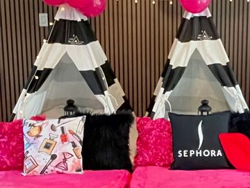 Camp Sweet Dreams Orlando slumber party tent rental themed sleepover teepee Sephora tweens and teens