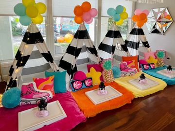 Camp Sweet Dreams Orlando slumber party tent rental themed sleepover teepee Malibu Barbie beach