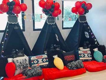 Camp Sweet Dreams Orlando slumber party tent rental Stranger Things theme sleepover teepee teens