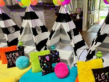 Camp Sweet Dreams Orlando slumber party tent rental themed sleepover teepee Glow party ideas