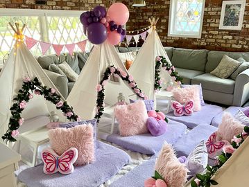 Camp Sweet Dreams Orlando slumber party tent rental themed sleepover teepee  Fairy Garden for girls