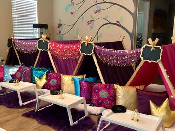 Camp Sweet Dreams Orlando slumber party tent rental themed sleepover teepee  Arabian nights Aladdin 