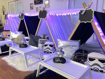 Camp Sweet Dream Orlando slumber party tent rental themed sleepover teepee Star Wars 