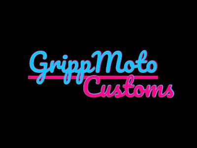 Logo for Gripp Moto Customs in blue and pink.