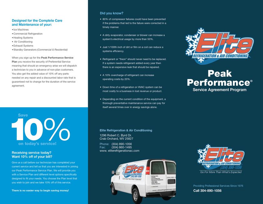 Elite Refrigeration & Air Conditioning Peak Performance Service Agreem