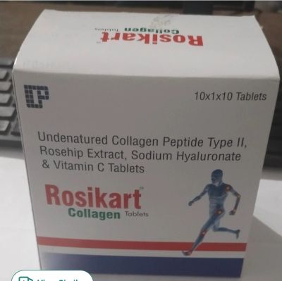 Box of Rosikart Collagen tablets with key ingredients listed.