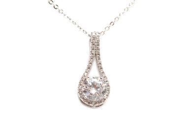 Silver pendant necklace with central diamond.